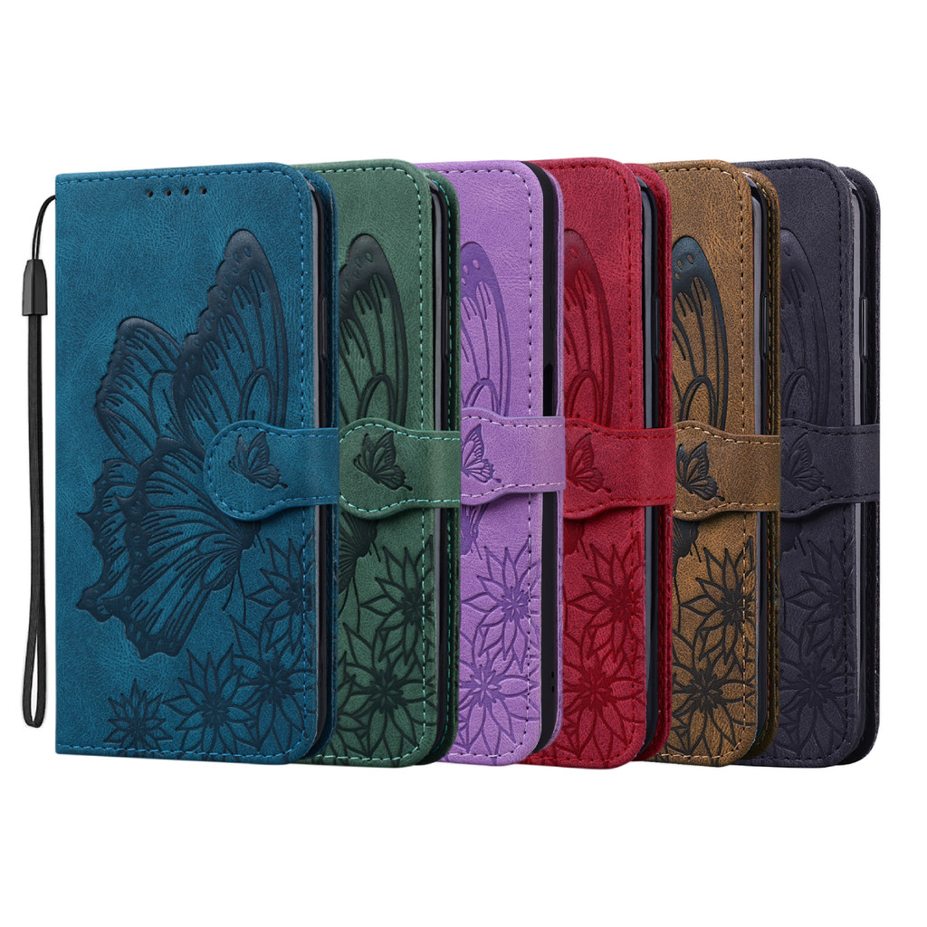 Vintage ผีเสื้อนูนกระเป๋าสตางค์สําหรับ Samsung S26 Ultra S25 Edge S24 Plus S23 FE S10 S9 S8