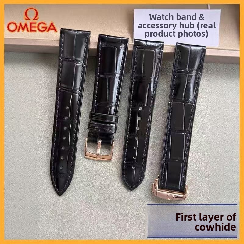 สายนาฬิกาหนังแท้ 100% สําหรับ Omega,สายหนังกันน้ําทนทานสําหรับ Seamaster Speedmaster De Ville Moonswatch, สวมใส่สร้อยข้อมือเปลี่ยน