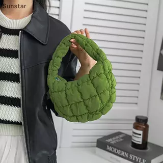 Sunstar Fashion Mini Puffer Tote Bag Quilted Circle Phone Purse Elegant Purple Soft Nylon Cushion Key Pouch Simple Trend Handbag Nice
