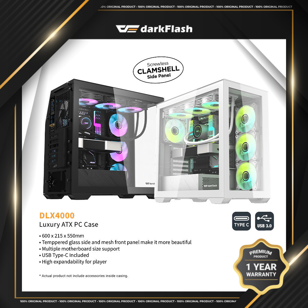 DarkFlash DLX4000 Tempered Glass Luxury ATX Case มาพร้อมพัดลม ARGB 4 ตัว