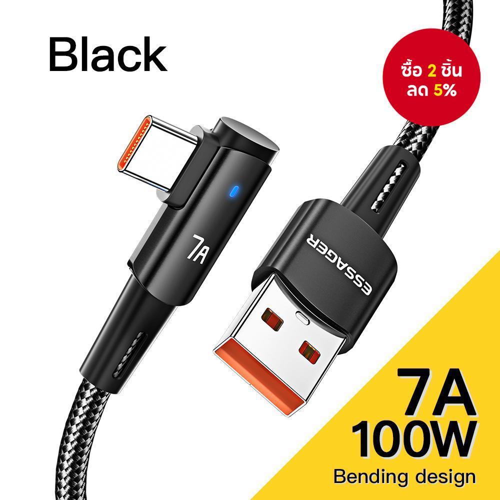 สายเคเบิล USB-C แบบมุม 90 องศา Essager 7A สําหรับชาร์จเร็ว 100W ของ OPPO สําหรับ Honor Huawei P40 Oneplus Realme สายข้อมูล