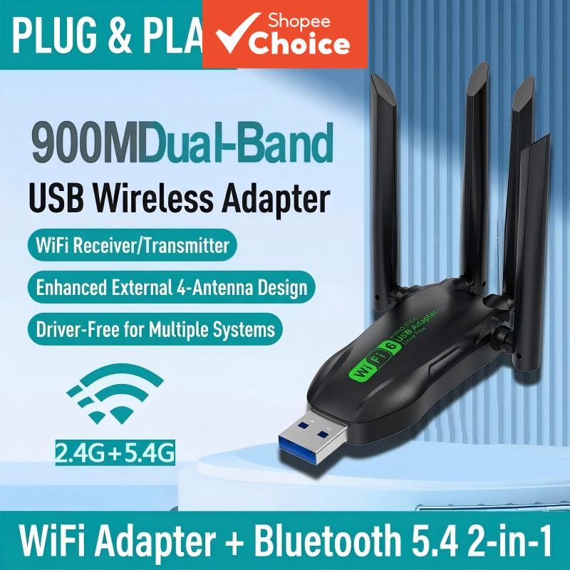 อะแดปเตอร์ USB WiFi 6 AX900 Bluetooth 5.4 ดูอัลแบนด์ เสาอากาศ 2.4G/5G WiFi6 รับสัญญาณเครือข่าย USB ไดรฟ์ฟรี วินโดวส์ 10/11