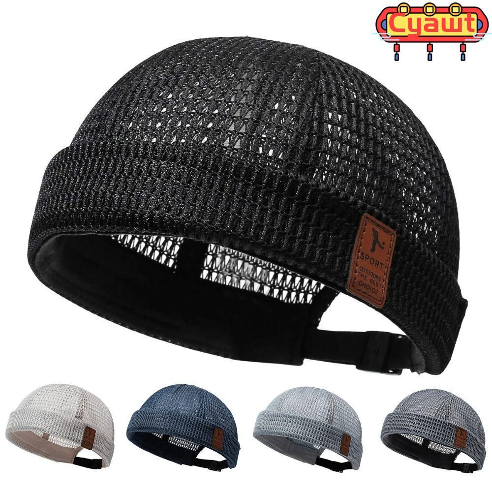 CYAWT Melon Skin หมวก, Ultra-Light Breathable Docker Beanies หมวก,แฟชั่นตาข่าย Brimless ปรับ Hip Hop หมวกกลางแจ้ง