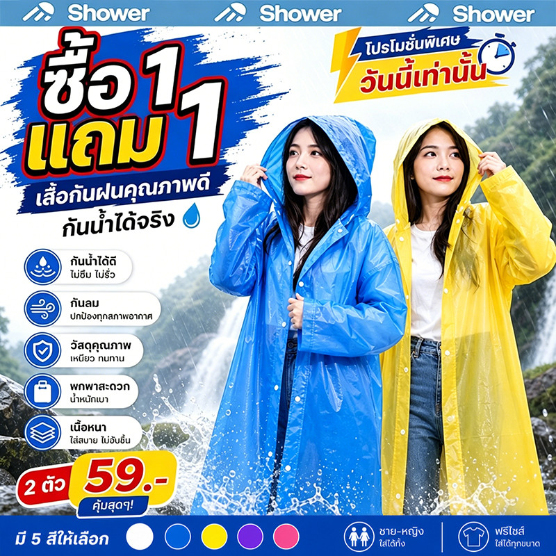 【1แถม1】เสื้อกันฝน EVA ชุดกันฝน คุณภาพดี กันน้ำ แบบหนา สไตล์เกาหล UNISEX