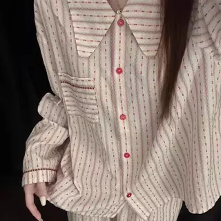 ใหม่สตรีเมฆผ้าฝ้ายชุดนอนแขนยาวกางเกงชุดหวานเสื้อผ้าบ้าน