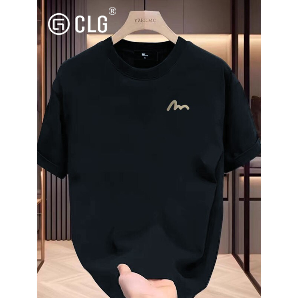 ฮ่องกง CLG Street Wear Heavyweight Pure Cotton Line พิมพ์แขนสั้นผู้ชายรอบคอหลวมฤดูใบไม้ผลิฤดูร้อน Ca