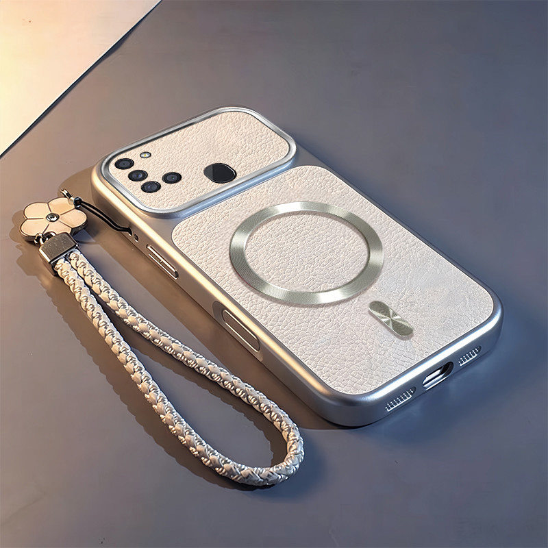TTTL สําหรับ Samsung A21S สไตล์ใหม่ Frosted หนังธรรมดาแหวนรูปไข่เคสโทรศัพท์แม่เหล็กเลนส์แบบเต็มหน้าจอหน้าต่างรวมทุกอย่าง Shock-proof Soft Case เคสป้องกัน Lanyard