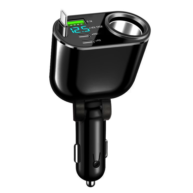Fast Car Charger Adapter USB PD Type C Splitter Socket พร้อมจอแสดงผล LED - 66W