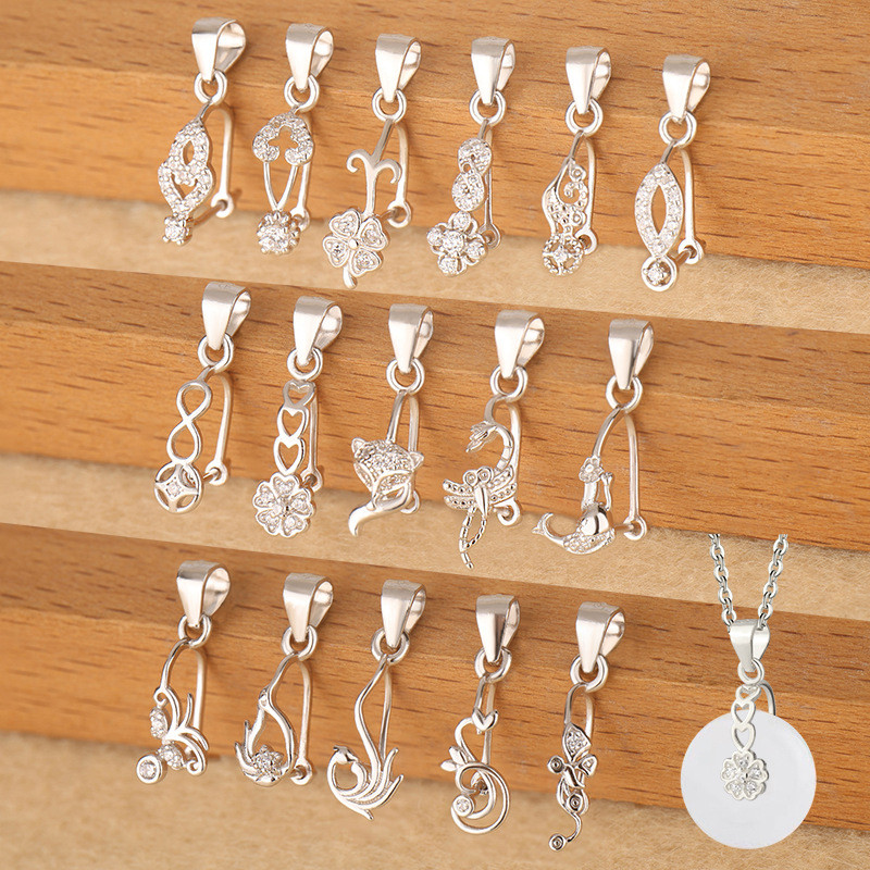 เงินแท้925|จี้พระพุทธรูป Jadeite Clasp สร้อยคอเชื่อมต่อคลิปหัวเข็มขัดสันติภาพขนาดเล็กพิเศษ