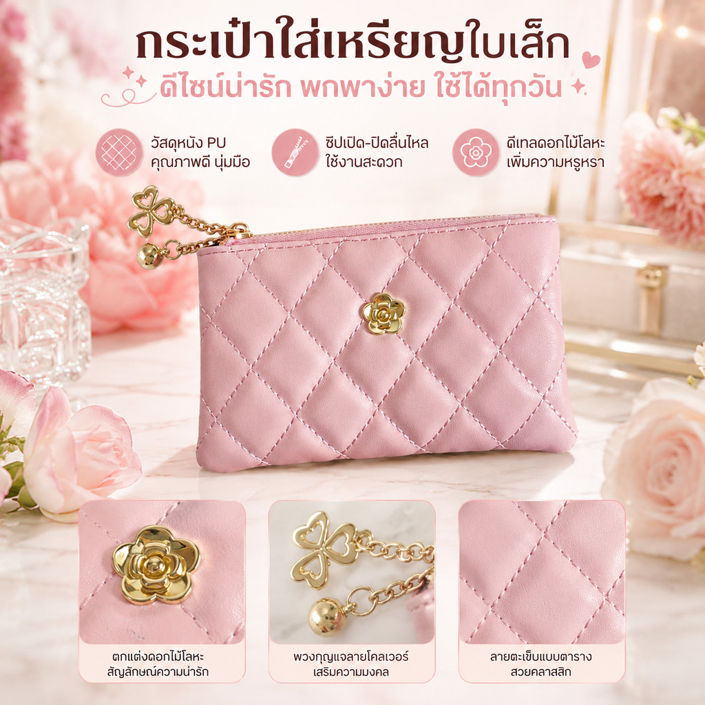 กระเป๋าสตางค์ใบเล็ก ดีไซน์ลายโมเสก พกพาสะดวก ใส่บัตร ลิปสติก และสิ่งของชิ้นเล็กๆ ได้