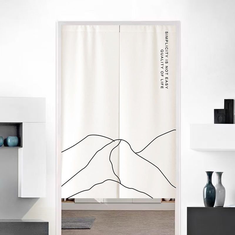 Minimalist Mountain Line Noren ม่านประตูครึ่งผ้าม่านพาร์ทิชันความเป็นส่วนตัวผ้าม่านประตู Breathable กันฝุ่น Tension Rod Mount