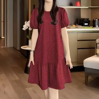 Red Berry เดรสลายสก็อตแขนพองแขนสั้นตัวนี้เหมาะสำหรับหญิงตั้งครรภ์ด้วยเช่นกัน 99476