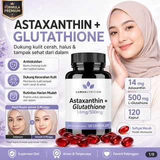 LUMANUTRITION Astaxanthin + Glutathione 14mg/500mg 120 Kapsul Suplemen Kulit Glowing Antioksidan