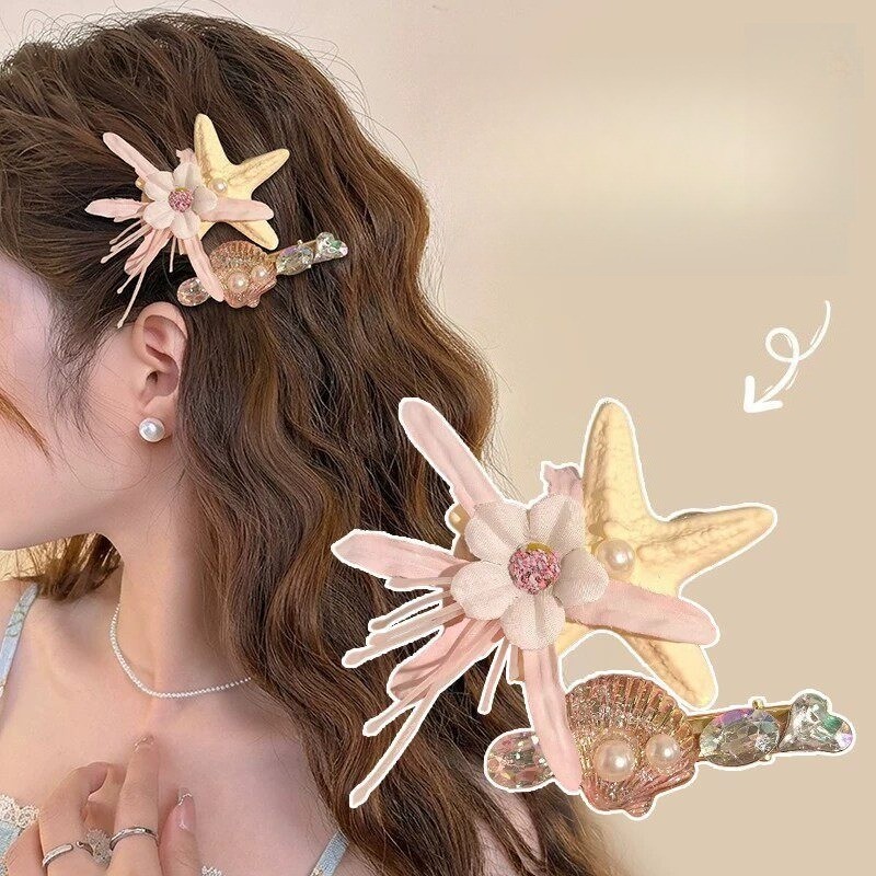 Super Fairy ปลาดาวดอกไม้ Hairpin หญิงฤดูร้อน Seaside High-end กิ๊บติดผมประณีต