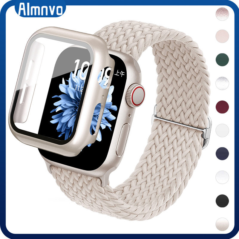 สายไนลอนถักกรณีแก้วนิรภัยสำหรับ for IWatch Apple Watch SE Ultra 3 2 49 มม. Series 11 10 9 46 มม. 45 44 42 41 40 38 มม.