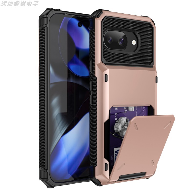 Google Pixel9A Flip Card Phone Case Pixel9Pro XL Fashion Card Case Bright Color Metal Texture สี่มุม