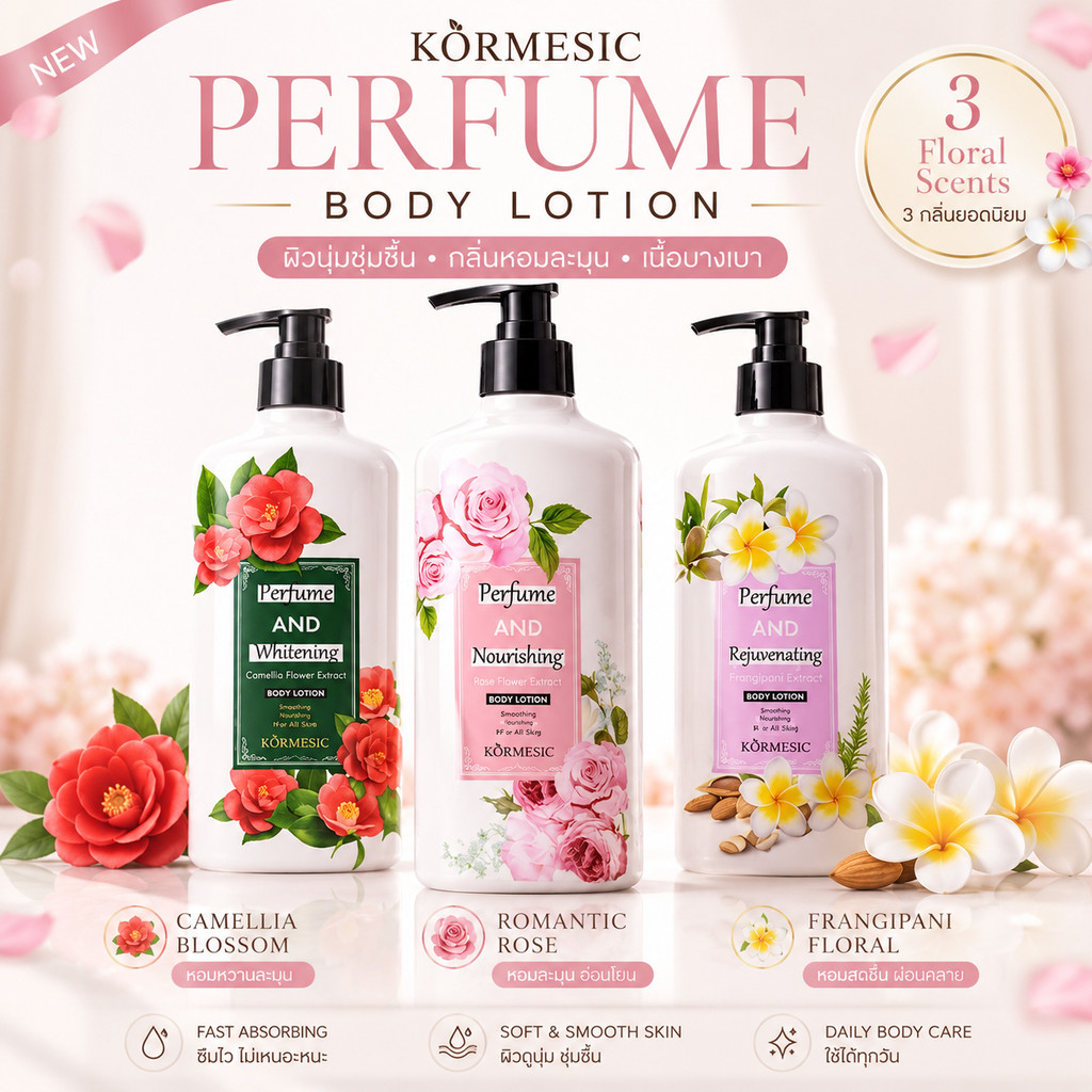 Kormesic Rose โลชั่นบำรุงผิวกาย กลิ่นหอมของกุหลาบ กลิ่นดอกไม้ โลชั่นตัวหอม บำรุงผิวให้ชุ่มชื้น สุขภาพดี