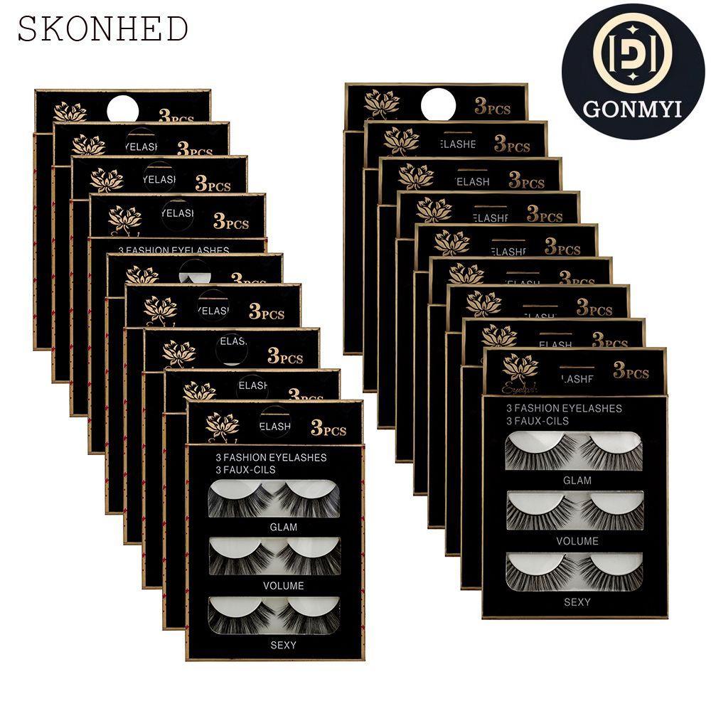 GONMYI SKONHED 3 คู่ขนตาปลอม Messy Voluminous Lashes แฟชั่นผู้หญิงผ้าไหมเส้นใย