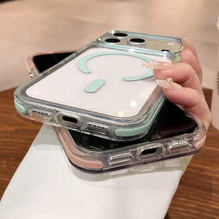 Silicon เคส iPhone 17 16 15 Pro Max แบบซิลิโคนกันกระแทก สำหรับมือถือ ใสมาก เหล็กแม่เหล็กหรู
