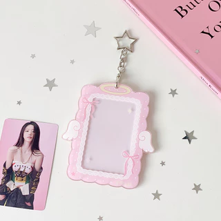 Ins Angel Wings ผู้ถือบัตรอะคริลิค 3 นิ้วป้องกันกรณี Idol Card Storage ผู้ถือจอแสดงผลกระเป๋าพวงกุญแจ