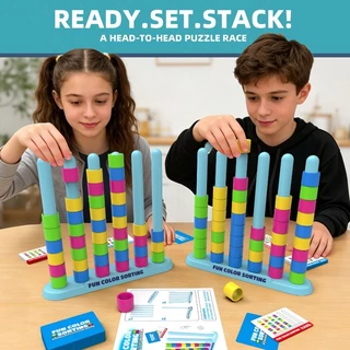 Color Stack Chsllenge ของเล่นเพื่อการศึกษาสำหรับเด็ก เกมกระดานแบบโต้ตอบระหว่างพ่อแม่และลูก