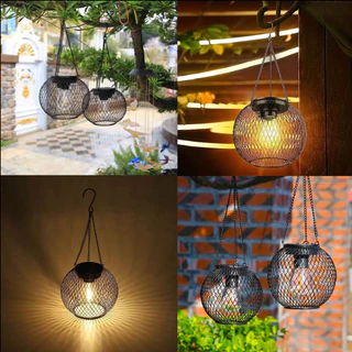 โคมไฟแขวน ทรงกลม ไฟระย้าในสวน โคมไฟโซล่าเซลล์ LED มีตะขอเกี่ยวในตัว พลังงานแสงอาทิตย์ กันน้ำ ชาร์จเองอัตโนมัติ