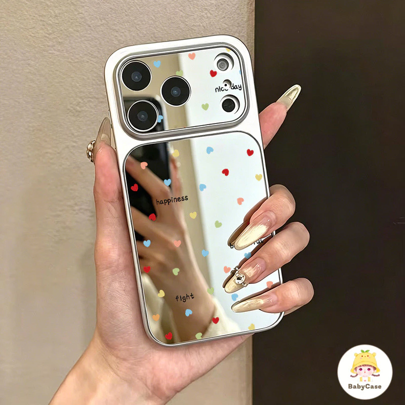 เคสโทรศัพท์กระจกสีรูปหัวใจ เคสไอโฟน17 เหมาะสำหรับIPhone X XS Max17 16 11 13 XR 14 12 ProMAX 14 Plus