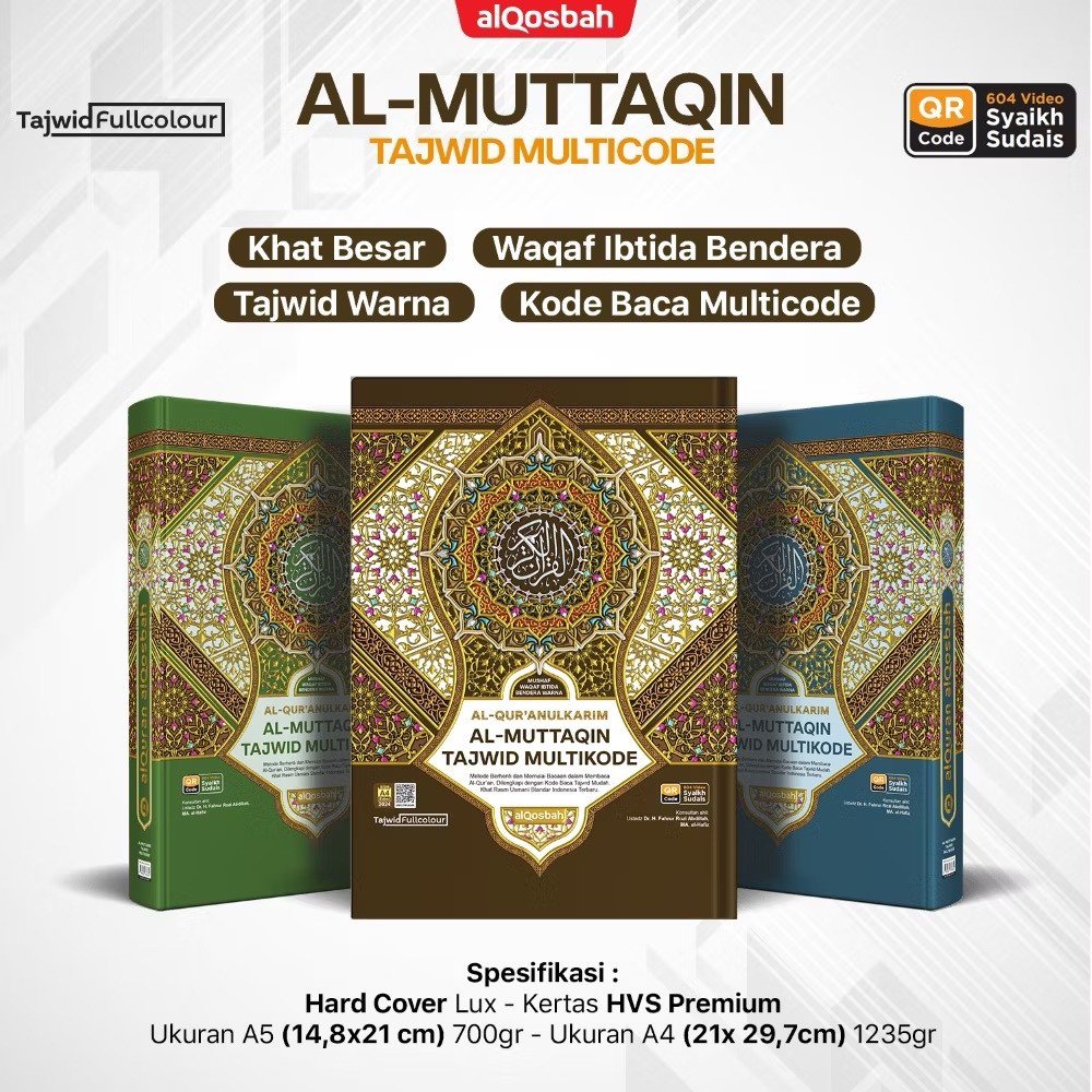 Al Quran Al Mutatiqin Multicode Tajwid Color Medium Size A5 Al-Muttaqin Multicode QR Code Al Qosbah