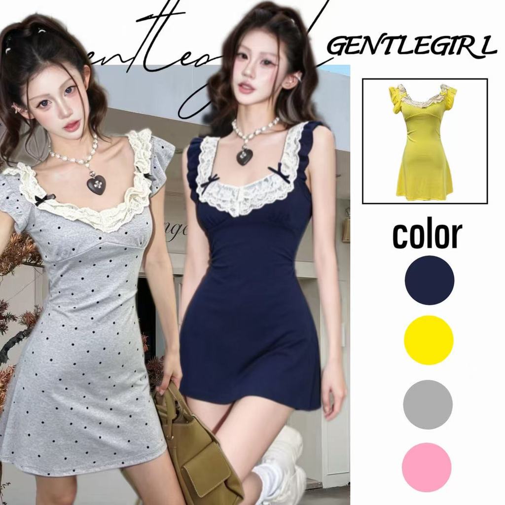 #GG🎀เดรสทรงเอไลน์คล้องคอ ดีไซน์คอเสื้อตกแต่งด้วยลูกไม้ ช่วยให้ดูเซ็กซี่และเพรียวบาง