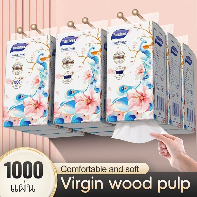 EVERÉ กระดาษชำระ 4 ชั้น หนาและนุ่มเป็นพิเศษ 5 แพ็ค แพ็คละ 1000 แผ่น ขนาด 170*130 มม.