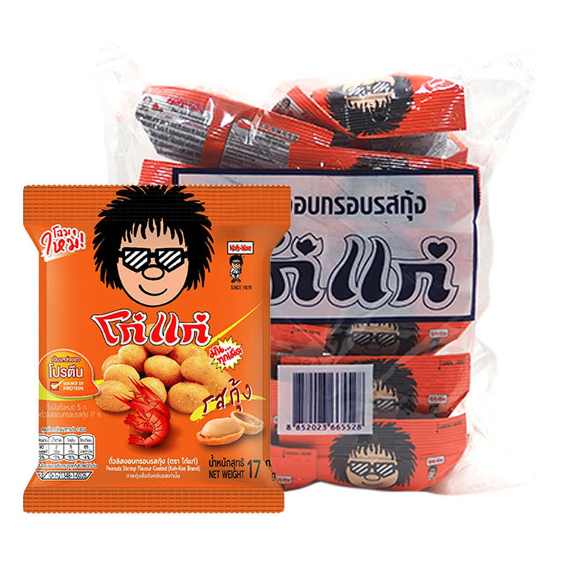 โก๋แก่ ถั่วลิสงอบกรอบ รสกุ้ง 17 ก. x 12 (KOHKAE Coated Peanuts Shrimp Flavor 17 g x 12) โปโลแมน POLOMAN