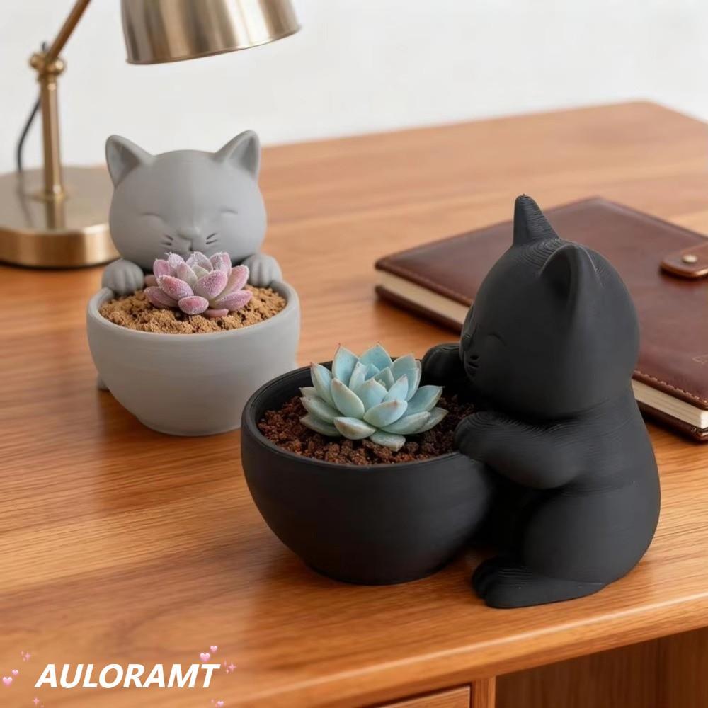 AULORAMT กระบองเพชรกระถางต้นไม้,รูปแมวพร้อมรูระบายน้ํากระถางดอกไม้ขนาดเล็ก,น่ารัก Mini ออกแบบเฉพาะ Succulents Planter หม้อเดสก์ท็อปเครื่องประดับ