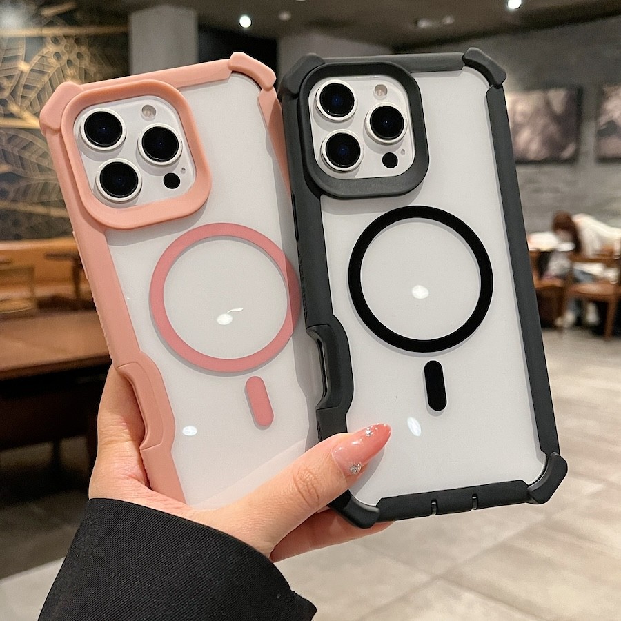 เคสโทรศัพท์แม่เหล็กสําหรับiPhone 16 15 14 13 12 11 Pro Max 14 PlusหรูหรากันกระแทกTPUกันชนClear Coverรองรับชาร์จไร้สาย
