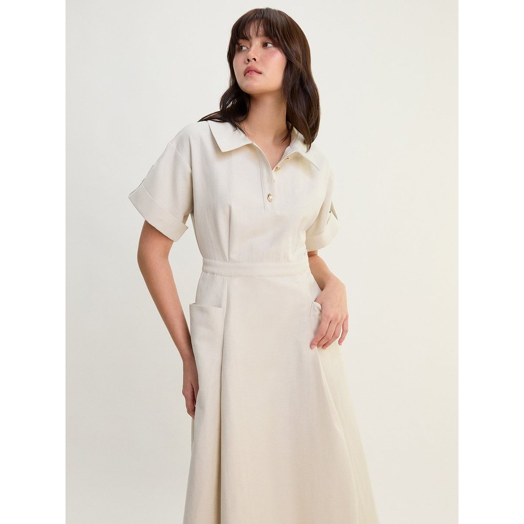 [Pomelo] เดรสยาวคอปก / Button Front Collared Midi Dress