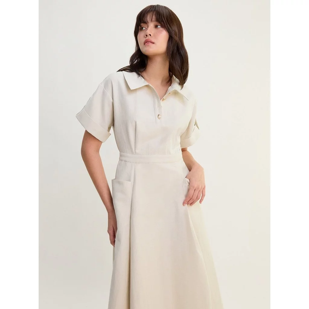 [Pomelo] เดรสยาวคอปก / Button Front Collared Midi Dress