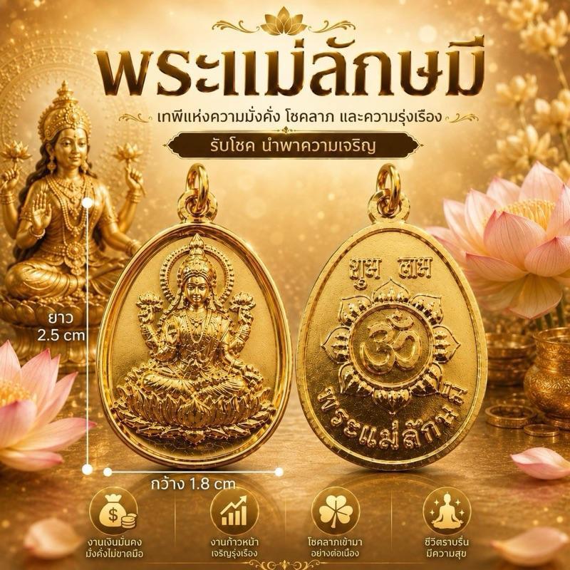 พระแม่ลักษมีสีทอง จี้ ใส่กับสร้อยได้ง่าย เหมาะสำหรับพกติดตัว ใส่ประจำวัน หรือมอบเป็นของขวัญ