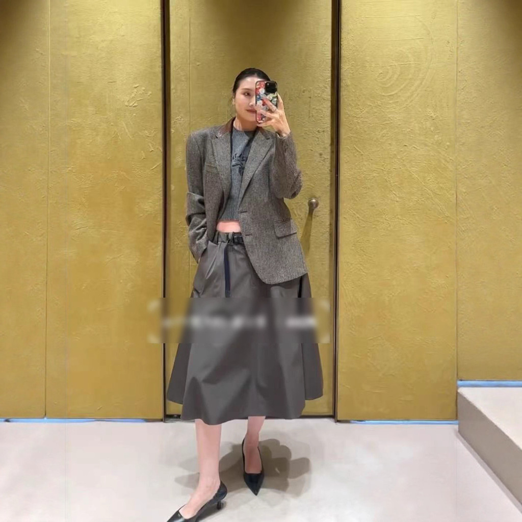 HUTM PR PD Women's Clothing2025New Autumn/Winter Color-Block Leather Collar Herringbone Pattern Wome