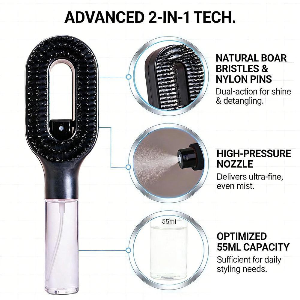 2 In 1 สเปรย์หวีผม Detangling แปรงรีฟิล Mist ขวด Handle Anti Static Fine I5r5