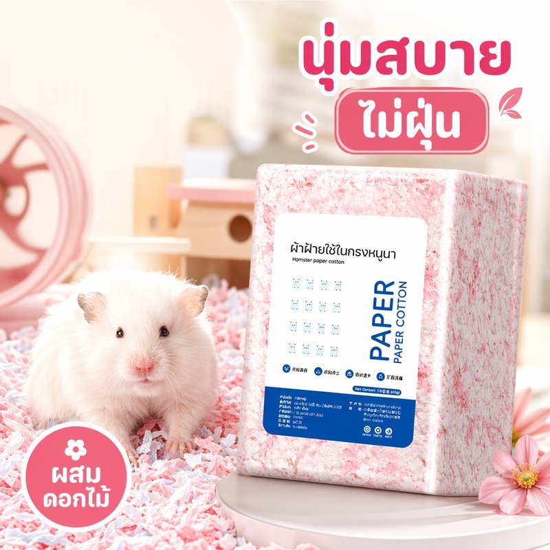 รองกรงหนูแฮมสเตอร์ กระดาษรองกรง ดอกไม้หอม ซับน้ำดี ไร้ฝุ่น ดับกลิ่น สัตว์เลี้ยง 450กรัม