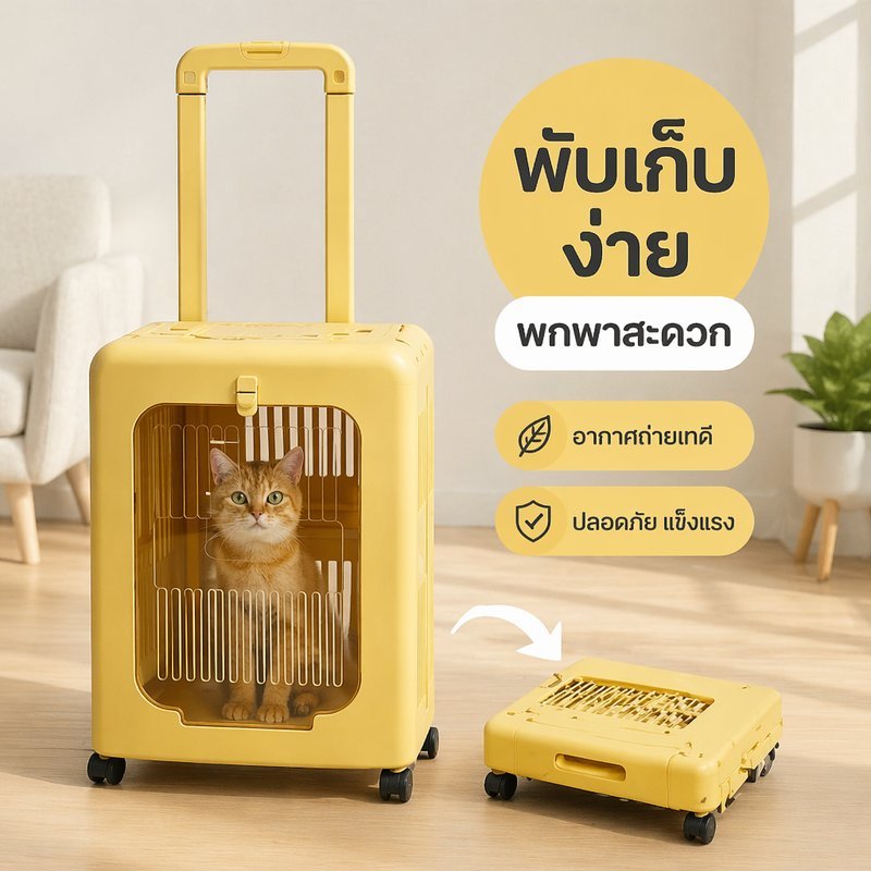 กระเป๋าลากสัตว์เลี้ยง กระเป๋าแมว กระเป๋าสุนัข พับได้ ระบายอากาศ 4ล้อ หมุนรอบ เดินทาง