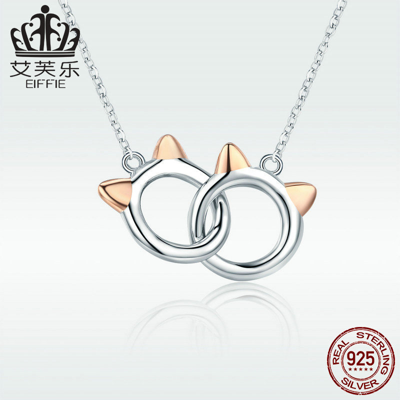 Bisar ยุโรปอเมริกาขายร้อนสัตว์เลี้ยงแมว S925 สร้อยคอเงิน Rose Gold Plated สร้อยคอเพชร Y SCN252