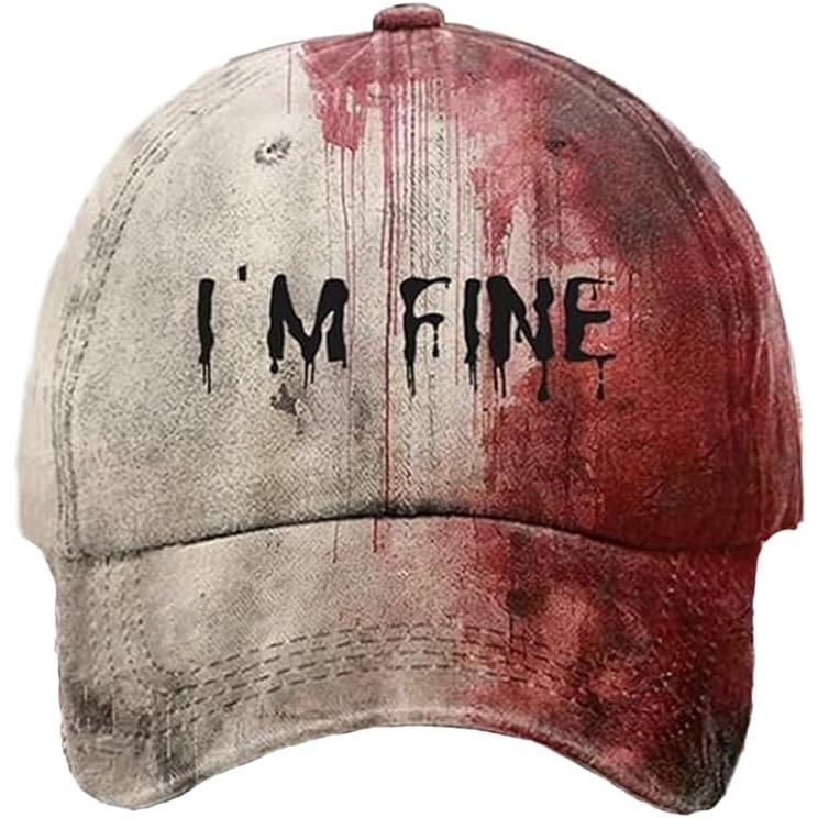 Im Fine,Problem Solved Baseball Cap – หมวกเลือดฮาโลวีนแบบปรับได้, หมวกพิมพ์ลายสยองขวัญตลกสําหรับผู้ช