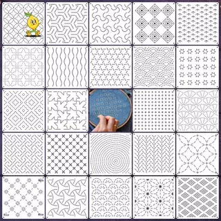 [mozh-t] Patchwork Sashiko เย็บปักถักร้อยลายฉลุชุดนํากลับมาใช้ใหม่ผ้านวมแม่แบบชุดสําหรับ DIY หัตถกรรมเย็บตกแต่งโครงการ
