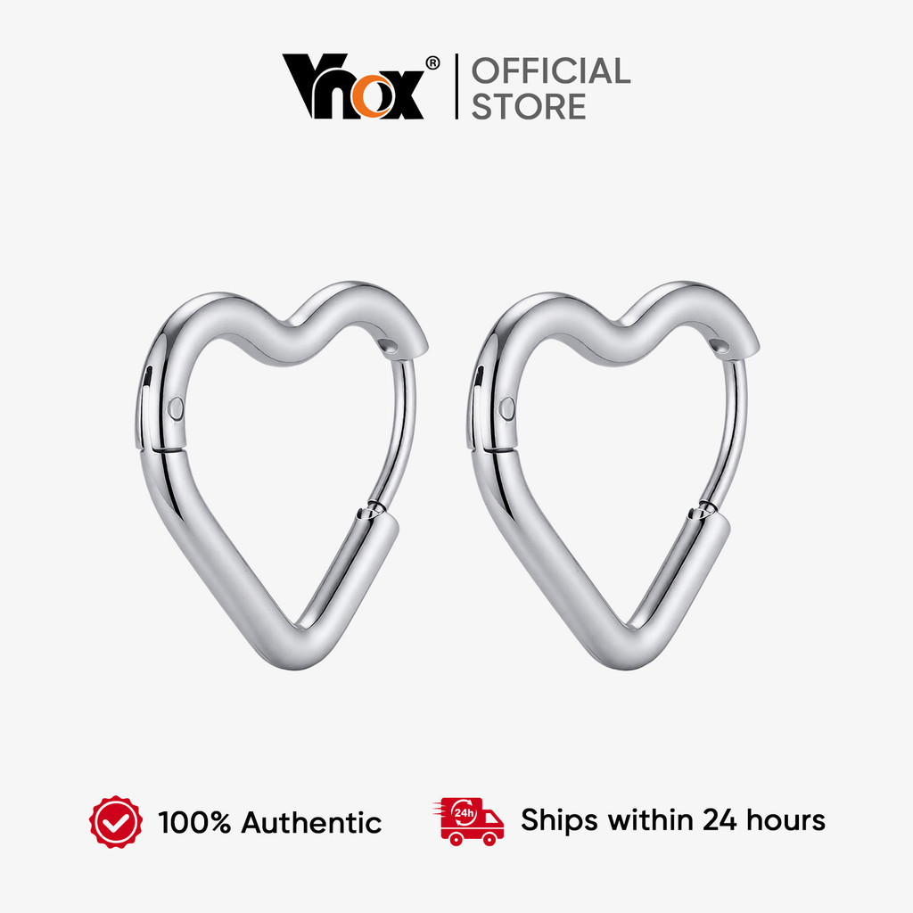 VNOX วีน็อกซ์ 316ล สแตนเลสสีเงินต่างหูห่วงหัวใจ, ผู้หญิงน้ําหนักเบารูปหัวใจวงกลมต่างหู, ไม่แพ้ง่าย วางซ้อนกันได้อุปกรณ์เ