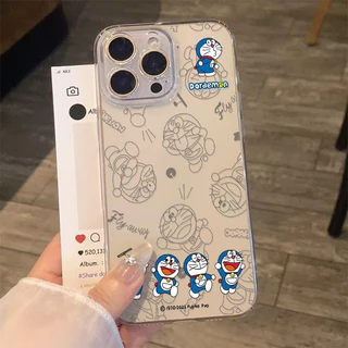 การ์ตูนการ์ตูนโดราเอมอนโทรศัพท์มือถือนุ่มเคสใสเข้ากันได้iPhone 7Plus 15Plusพรีเมี่ยม14Plus 13ProMaxแฟชั่น16ProMax 12ProMax Creative 11 XR 17PROกันกระแทกป้องกันกรณี