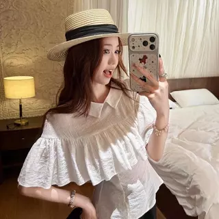 Chili Koko เสื้อเชิ้ตแขนกุดคอปกสีขาวสำหรับผู้หญิง สไตล์สปริง ดีไซน์โดดเด่น ทรงเข้ารูป แมทช์ง่าย 99437