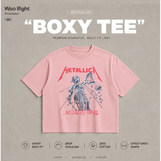 COD จัดส่งตลอด 24 ชั่วโมง Woo Right Boxy crop tee เสื้อยืดผู้ชาย Boxy Cropped T-Shirt METALLICA พร้