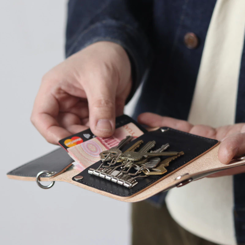 Hardwind Simple Cowhide Card Holder Document Bag Drivers License Drivers License Bag Key Case สามารถใช้กับห่วงโซ่กางเกง