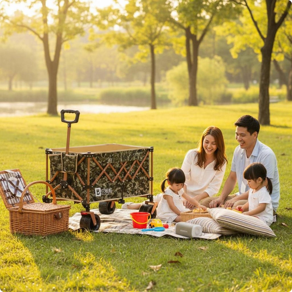 พับ Wagon Wagon โครงเหล็ก All-Terrain Wagon All-Terrain ประหยัดพื้นที่สําหรับตั้งแคมป์