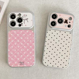 หัวใจลายตารางสีชมพู เคส For iPhone 13 11 17 15 16 12 14 Pro Max 15promax เคสโทรศัพท์หนังแกะ เคสโทรศัพท์ เคสมือถือ Case